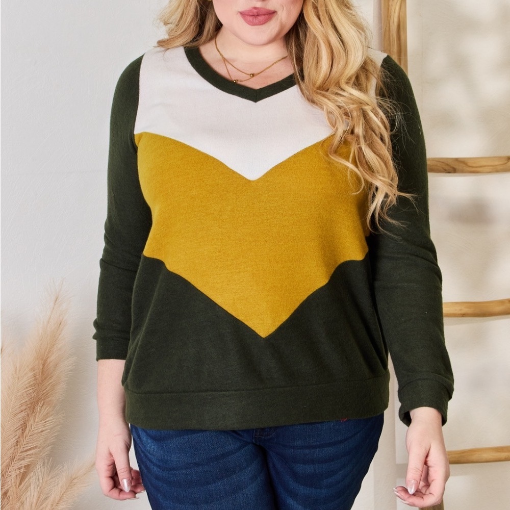 NEW Hailey & Co Plus Size Retro 1970s Color Block V-Neck Knit Top Blouse